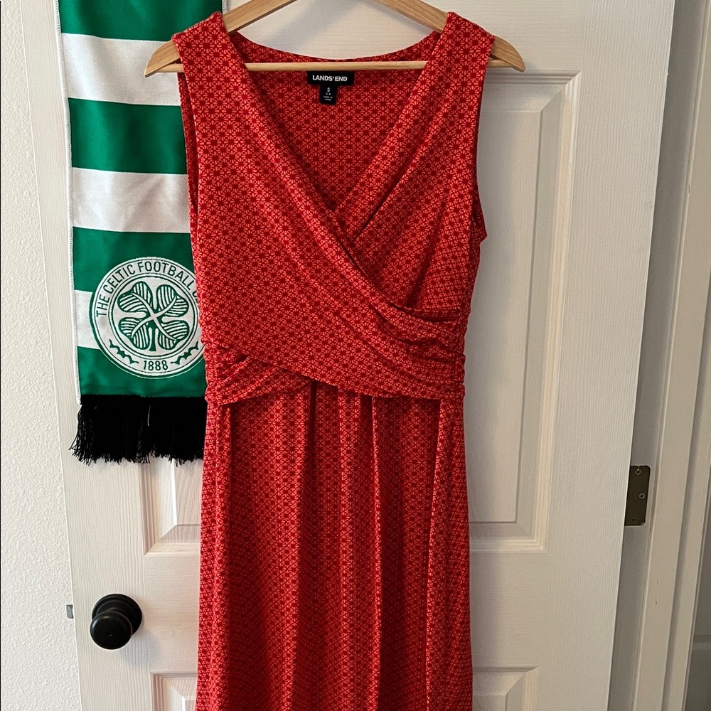 Lands' End Red Patterned Midi Dress